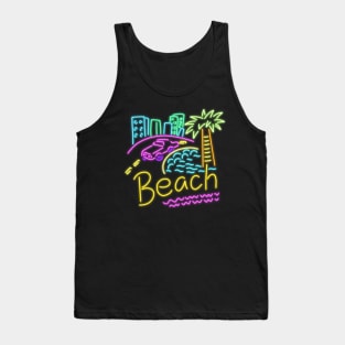 Beach neon house palm trees multi color pink Cadillac sand sun Tank Top